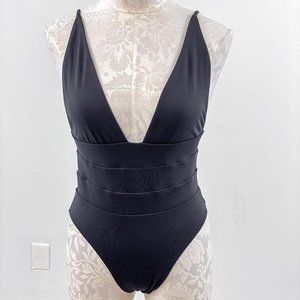 Anthropologie So De Mel L Swimsuit Deep Plunge Tank One-Piece Bathing Suit Black